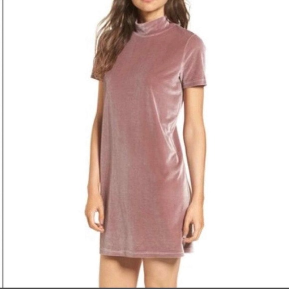 Madewell Velvet Mock Neck Short Sleeve Mini Dress Mauve Pink XS - Picture 1 of 9